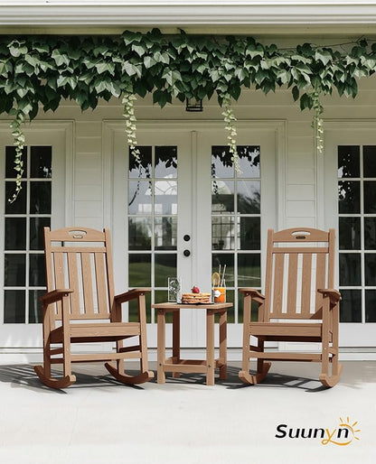 Oversized Rocking Chairs Outdoor Set of 2, High Back Porch Rocking Chair, HDPE All Weather Resistant Patio Chairs, 380lbs Weight Capacity, Teak