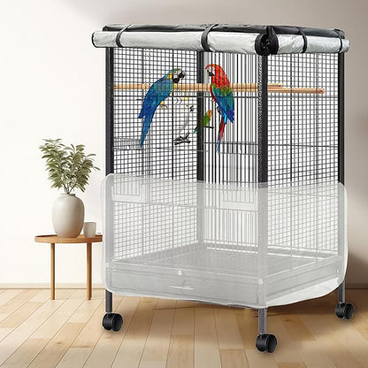 Bird Cage Cover, 600D Universal Parrot Cage Cover for Night, 100% Shading Oxford Cloth with Waterproof PU Coating Layer, Adjustable Soft Airy Nylon Mesh Net