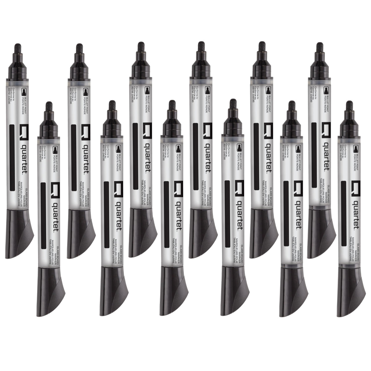 Quartet Glass Board Dry Erase Markers, Premium, Bullet Tip, Black, 12 Pack (79553)