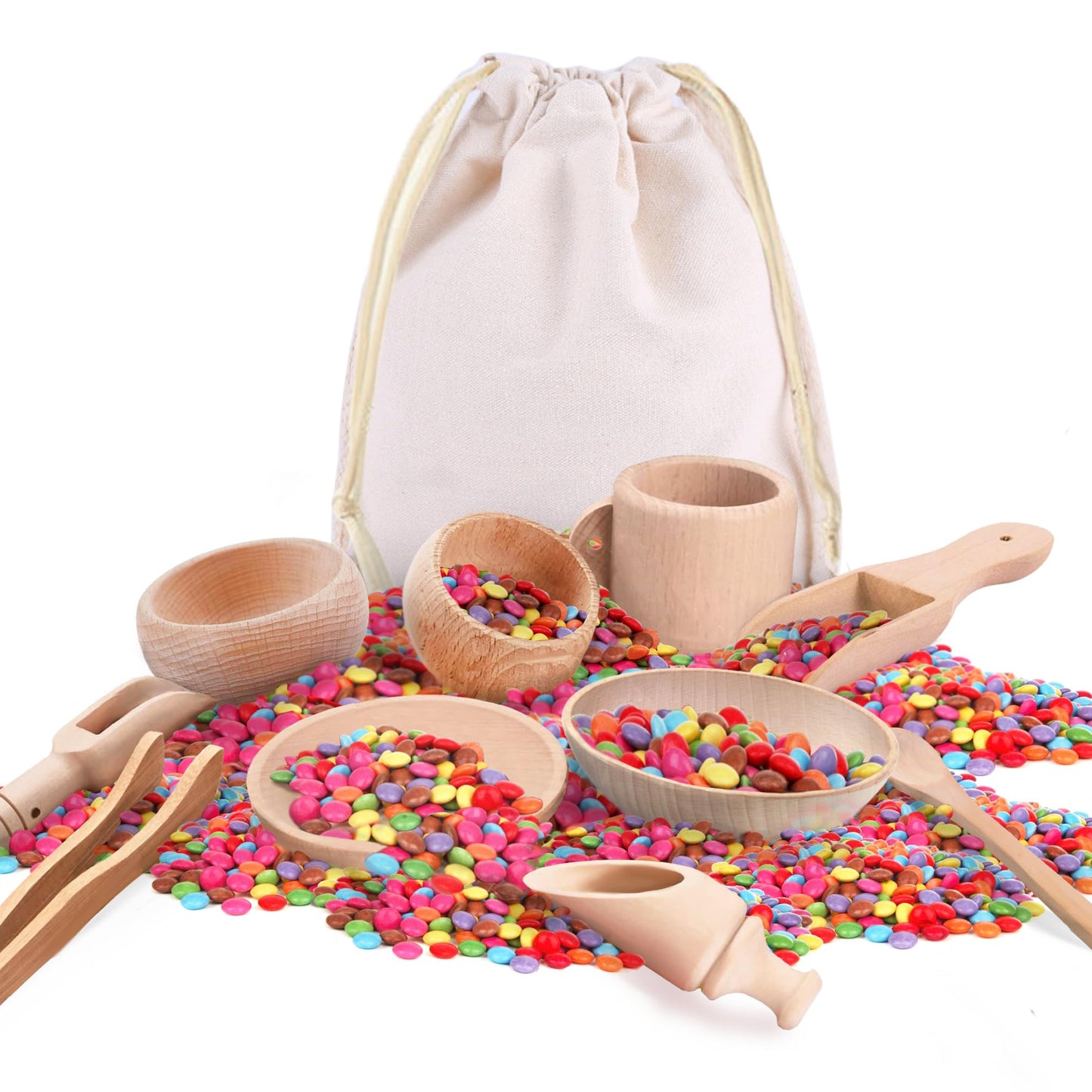 Yowlieu 10 Pcs Wooden Sensory Bin Tools for Toddlers & Preschool Children, Montessori Sensory Wooden Toys Fine Motor Learning Pretend Play Sensory Tools for Kids