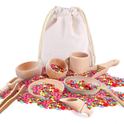 Yowlieu 10 Pcs Wooden Sensory Bin Tools for Toddlers & Preschool Children, Montessori Sensory Wooden Toys Fine Motor Learning Pretend Play Sensory Tools for Kids