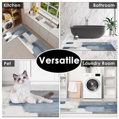 Nesphy Anti-Fatigue Blue Grey Kitchen Rug Set of 2 Cushioned Abstract Rug for Floor, Art Standing Mat Waterproof Non-Slip Mat PVC Ergonomic Comfort Foam Kitchen Decor