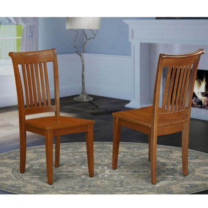 East West Furniture POC-SBR-W Portland Dining Room Chairs - Slat Back Wood Seat Chairs, Set of 2, Saddle Brown