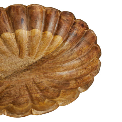 Creative Co-Op Boho Carved Wood Bowl with Scalloped Edge, Natural