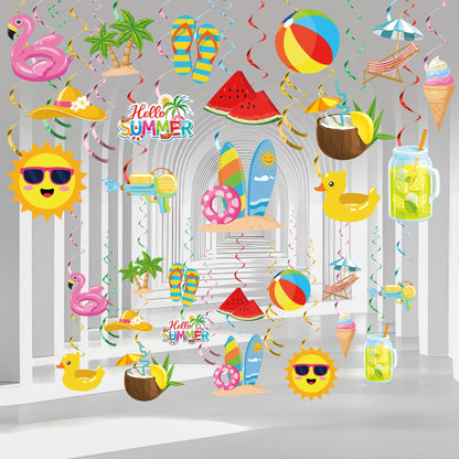 36 PCS Summer Party Hanging Swirls Pool Beach Swirls Decorations Summer Ceiling Hanging Decor Streamers for Pool Beach Themed Birthday Party Decor