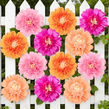SUNBEAUTY 12PCS Large Paper Flowers 12 Inch Pink Orange Tissue Paper Flowers Pink Orange Giant Crepe Paper Flowers for Girl Women Birthday Wedding Flower Backdrop Wall Spring Garden Party Supplies