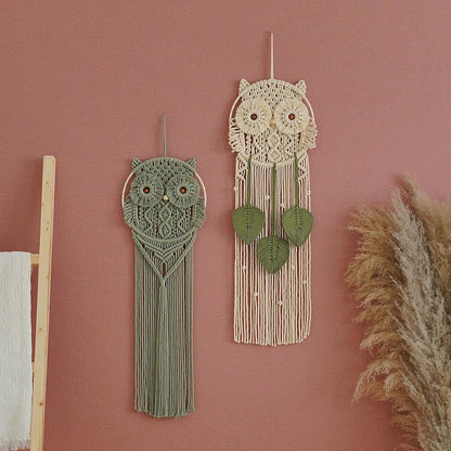 Tissting Cotton Macrame Owl Wall Art - Hand-Woven Boho Decor for Bedroom, Living Room Nursery with Easy Hanging, Housewarming Gift