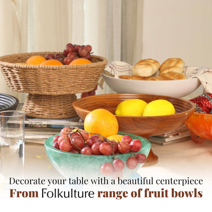 Folkulture Wooden Fruit Bowl for Kitchen Counter | 12" Large Premium Eco Friendly Banana Fruit Basket for Kitchen | White Wood Bowl with Holder, Pedestal for Table Decor, Centerpiece for Dining Table