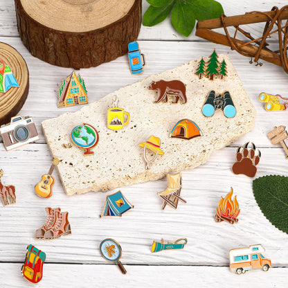 SANNIX 60pcs Camping Enamel Pins, Camp Lapel Pins Outdoor Adventure Brooch Camping Decor Camping Party Supplies Gifts for Campers Clothes Backpacks Hat Jacket Accessories