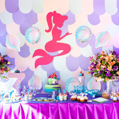 Cunhill 96 Pcs Mermaid Plates and Napkins for 24 Guests, 7 Inch 9 Inch Seashell Plates Iridescent Mermaid Party Supplies for Birthday Ocean Under The Sea Baby Shower Decoration(Stylish Style)