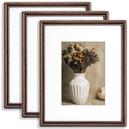 8x10 Picture Frame Set of 3, Natural Solid Walnut Wood Picture Frame with High Tempered Glass, Handcrafted Rounded Corner 8 by 10 Wooden Frame Matted to 5x7 Photo for Wall & Tabletop Display