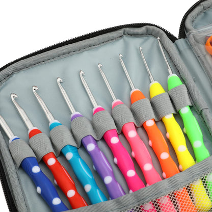 LOOEN Crochet Hooks Set-Yarn Needles Coloured Aluminum with Storage Case Rubbery Handle Ergonomic Comfort Grip DIY Craft Handmake Kit 64pcs