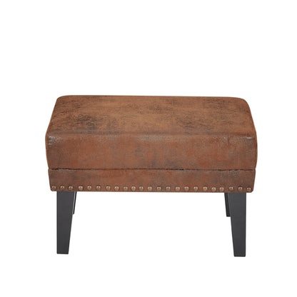 Christopher Knight Home Elber Mid-Century Modern Upholstered Ottoman Coffee Table, Small Living Room Sofa Footrest, Wooden Rectangular Ottoman Footstool, Brown