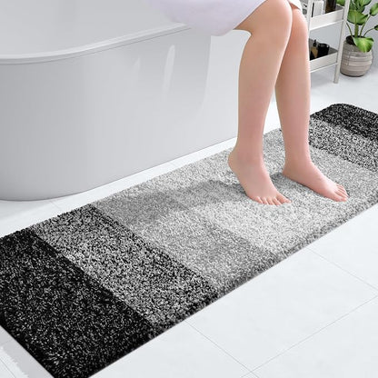 OLANLY Bathroom Runner Rugs Mat 59x17, Extra Soft Absorbent Microfiber Bath Rugs, Rubber Backing, Quick Dry, Washable Long Bath Mats for Bathroom Floor, Tub and Shower, Home Decor Accessories, Black