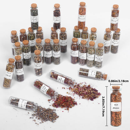 Witchcraft Supplies Herbs - 45 Bottles Dried Herbs Kit for Beginners - Altar Supplies Healing Herbal Natural Herbs Crystal Spoon for Wicca, Pagan Magic Spells and Bath