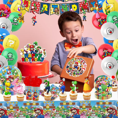 Birthday Party Supplies Ultimate Kit - 14-in-1 Decorations Set with Banner, Backdrop, Tablecloth, Balloons, Plates, Cutlery, Cake Toppers for Themed Parties