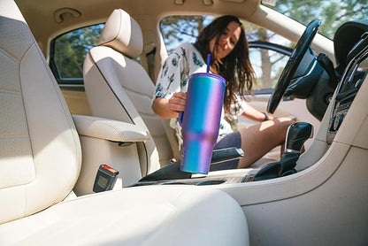 IRON °FLASK Co-Pilot Insulated Mug w/Straw & Flip Cap Lids - Cup Holder Bottle for Hot, Cold Drink - Leak-Proof - Water, Coffee Portable Travel Mug - Midnight Black, 40 Oz
