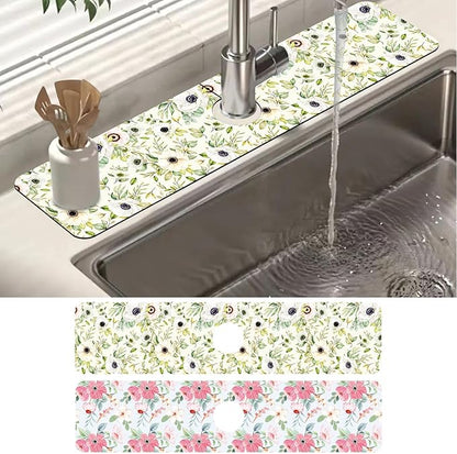 2 Pack Watercolor Floral Sink Faucet Absorbing Mat White Pink Flowers Super