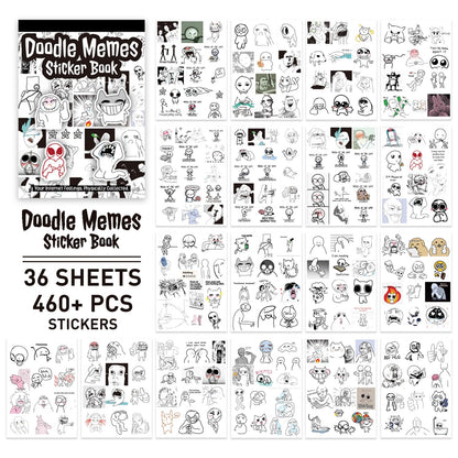 PRSTINCOL Meme Sticker Book, 36 Sheets 460+ Pcs, Black and White Funny Meme Stickers for Adults and Teens, Die Cut Vinyl Stickers for Journaling Scrapbooking DIY