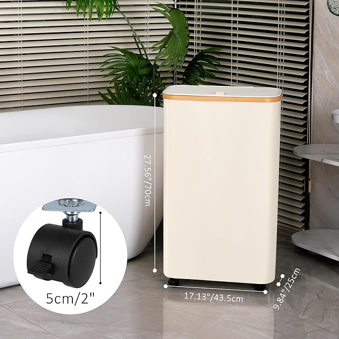 Laundry Basket with Wheels, 75L Beige Clothes Hamper