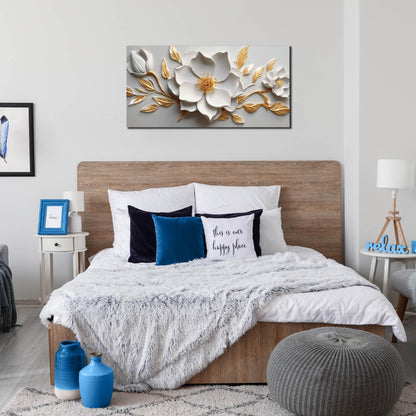 Canvas Wall Art for Living Room Bedroom Office White and Gold Flower Artwork Large Botanical Floral Wall Art Framed Wall Decor Modern Canvas Prints 20x40 In