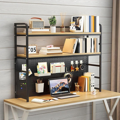ZWCQSYS 2-Tier Desktop Bookshelf Hutch - Metal Desk Shelf Bookcase with Desk Pegboard Countertop Storage Organizer Rack for Dorm or Office (B, 70cm/27.5in)