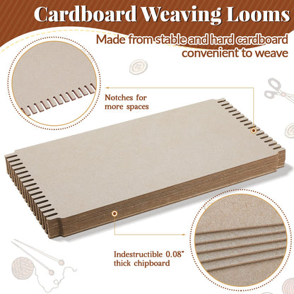 Pajean 24 Pack Cardboard Weaving Looms Weaving Wide Notch Loom Boards Loom for Beginners Knitting Sewing Crochet Basket Jewelry Arts Crafts, 6-1/2 x 13 Inch