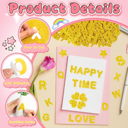 896 PCS Glitter Foam Letter Stickers, Self-Adhesive 3D ABC Alphabet Stickers, 14 Sheets EVA Foam Letters for Crafts Scrapbooking Gift Wrapping Card Making School Projects DIY Decor (Gold)