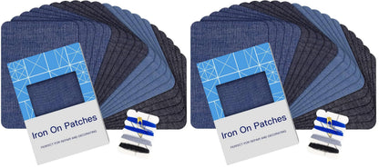 HTVRONT Iron on Patches for Clothes, 20PCS Iron on Patches for Jeans 3" by 4-1/4", 4 Shades of Cotton Denim Clothing Repair and Decoration Kit for DIY Repair, Crafting, Embellishment (Pack of 2)