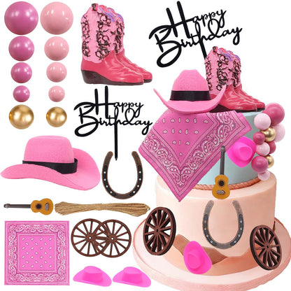 BiBo Cowgirl Cake Topper First Rodeo Birthday Cupcake Decorations Girl Mini Pink Cowgirl Hat and Boot for Western Disco Baby Shower Vaquero Themed Party Favors Supplies