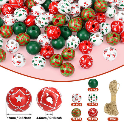 GWHOLE 120PCS Christmas Wood Beads for Crafts, 0.6 Inch Red and Green Christmas Wooden Beads with 65.6 Ft Twine for Xmas Winter Holiday Party Decor Bracelets Necklace DIY Craft