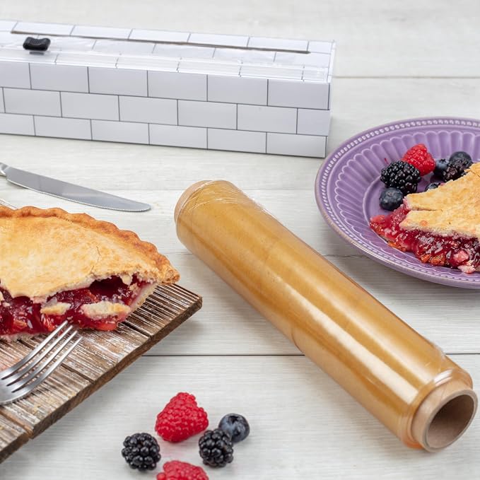 ChicWrap® Subway Tile Refillable 9” Plastic Wrap Dispenser - Includes One 9" x 250' Roll of Professional Grade Plastic Wrap - and Kosher Certified - Reusable Dispenser w/Slide Cutter