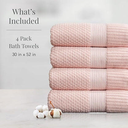 NY Loft 100% Cotton Bath Towel 4 Pack | Super Soft & Absorbent Quick-Dry Bath