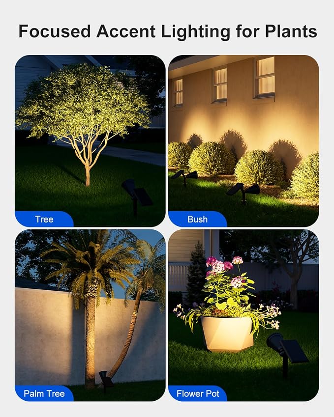 4 Pack Solar Powered Spotlights Waterproof Outdoor for Christmas Decorations, Tree, Santa Claus, Snowman, Christmas Ambient Outdside Spot Landscape Lights for Wall, Garden, Yard, Sidewalk, Warm White