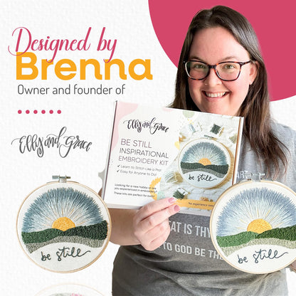 Elly & Grace Christian Embroidery Kit with Embroidery Hoop, Easy Embroidery Kit for Beginners and Adults, Full Embroidery Hoop Kit with Needles and Thread Included (Be Still)