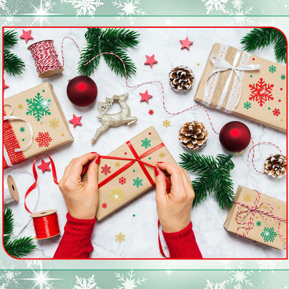 Outus 16 Sheets Snowflake Stickers Glitter Winter Frozen Stickers Snowflake Party Favors Christmas Scrapbook Crafts Assorted Size, 39 Pcs Snow Flakes Dot Decals Per Sheet (Red,Green,Gold)