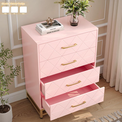 GarveeHome Wooden Dresser for Bedroom, Dressers & Chest of Drawers with 4 Drawer, Wood nightstand for Storage and Organization (Pink)