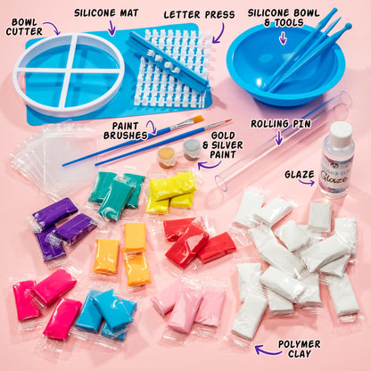 Original Stationery Craft Kits Trinket Dish Studio - Multicolor, 40 Pieces, Air-Drying Clay & Tools - Jewelry Dish Making Kit & DIY Clay Jewelry Bowls