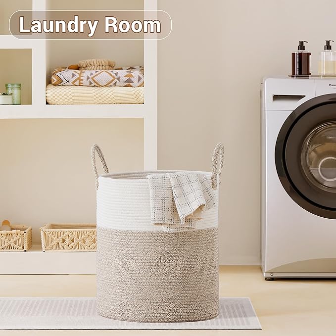 Tall Laundry Basket with Handles, 88L Portable Dirty Clothes Hamper, Boho