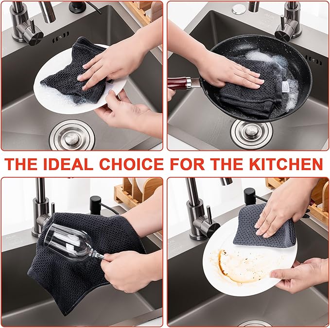 BOOMIBOO 4-Pack Dish Towels, 100% Cotton Waffle Weave, Ultra Soft Absorbent