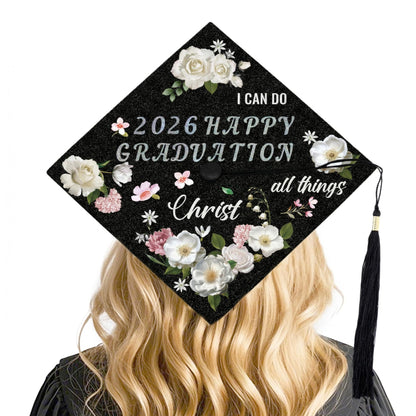VISSTREE DIY Graduation Cap Decorations, 15 Pcs 2026 Grad Cap Decorations Kit with Glitter Religious Saying Alphabet Sticker Flower Stickers for Class of 2026 Craft Gifts Graduate Party Decor Supplies
