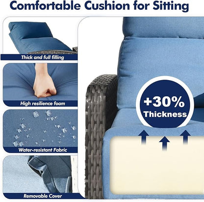 Outdoor Recliner Chair, Wicker Patio Recliners with Adjustable Backrest and Extended Foot Rest, Reclining Patio Chairs with Flip Table & Removable Cushion Cover for Porch