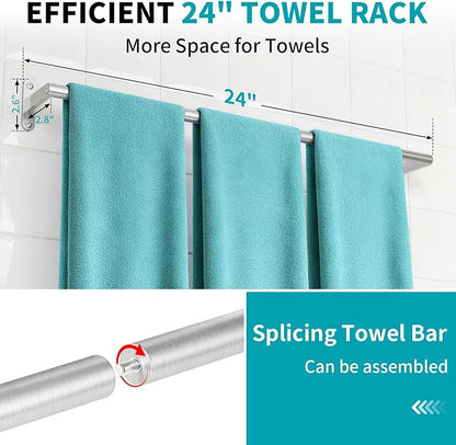 2-Pack Brushed Nickel Bathroom Towel Bar, 24-Inch Towel Racks for Bathroom Wall Mounted, Heavy Duty Towel Rod Holder Mordern Home Decor