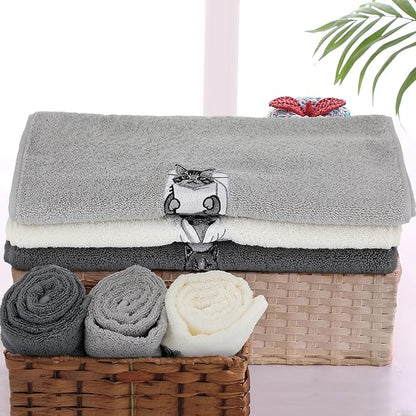 3 Pcs Cat Bathroom Hand Towels Set Cute Black Cat Embroidered Decorative Funny