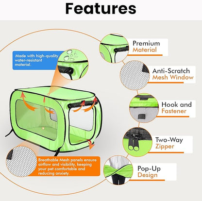 Beatrice Home Fashions Portable, Collapsible, Pop Up Kennel Travel Cat and Dog Crate, 32.5" L x 19.5" W x 19.5" H, Green