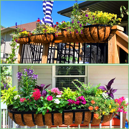 LCHUANG Railing Planter Window Box - 2 Pack 30 Inch Deck Balcony Rail Planter with Coconut Coir Liner, Fence Metal Hanging Flower Planter Basket Deck Railing Planter Boxes for Outdoor Garden