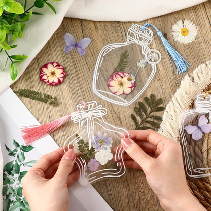 TaoBary 91 Pcs DIY Handmade Transparent Dried Flower Bookmark Set Include Butterflies Clear Bookmarks Dried Flowers Colorful Tassels and Tweezer for Book Bottle Supplies(Gentle Colors)