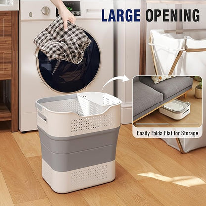 TECHMILLY Collapsible Plastic Laundry Basket Hamper