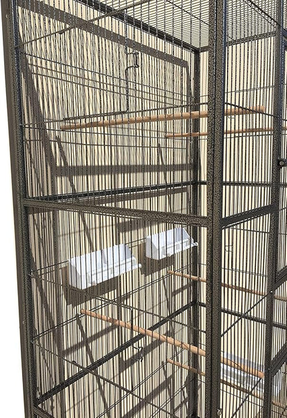 X-Large Double Stacker Wrought Iron Cage Bird Flight Parrot Breeding Breeder Cage Side Breeding Door Easy Clean Pull Out Tray Removable Rolling Stand Cockatiel Conure Canary Aviary Finches Budgies