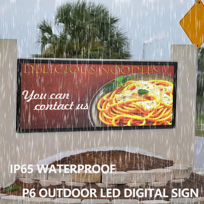 P6 Programmable LED Sign Supports Text/Image/Video, 40"x17" Outdoor Scrolling LED Digital Display for Business, IP65 Waterproof Electronic Message Board with WiFi & USB Control